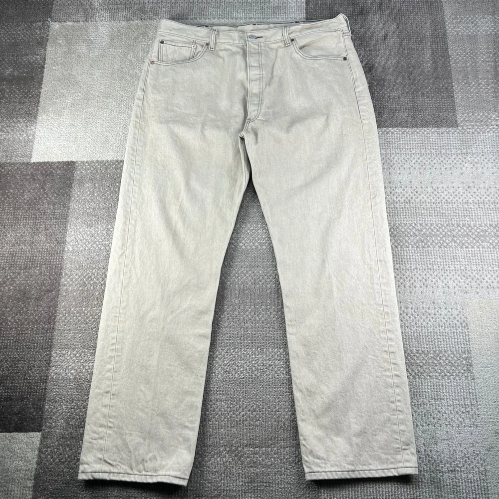 Levis 501XX Straight Fit Jeans Men 42x34 Beige Tan Cotton Denim Pants Button Fly